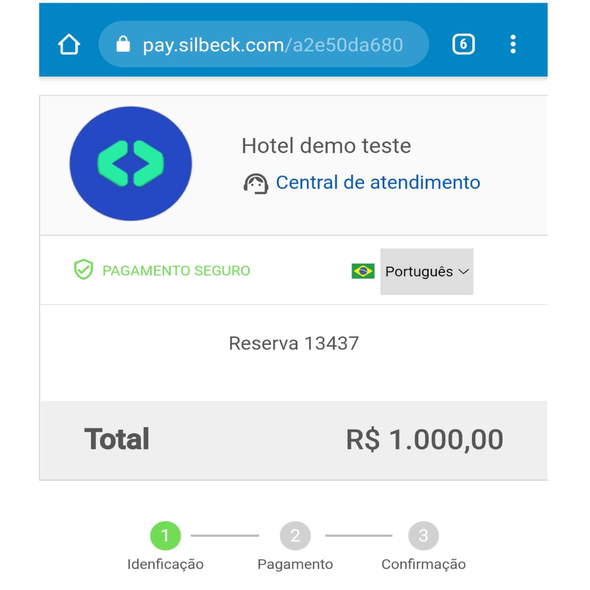 Imagem de demonstração do link de pagamentos para hotel